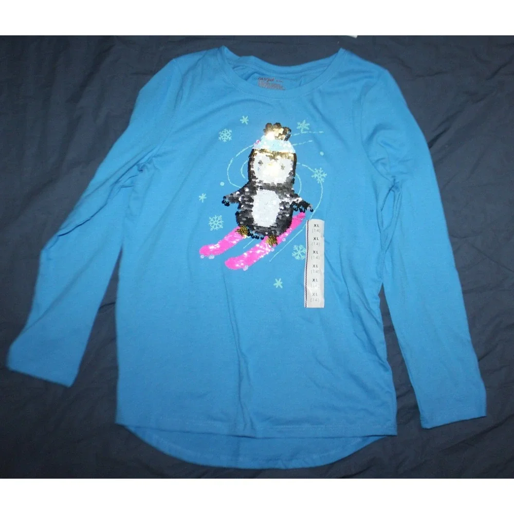 Girls Cat & Jack Penguin Long Sleeve T Shirt Size XL 14 NEW